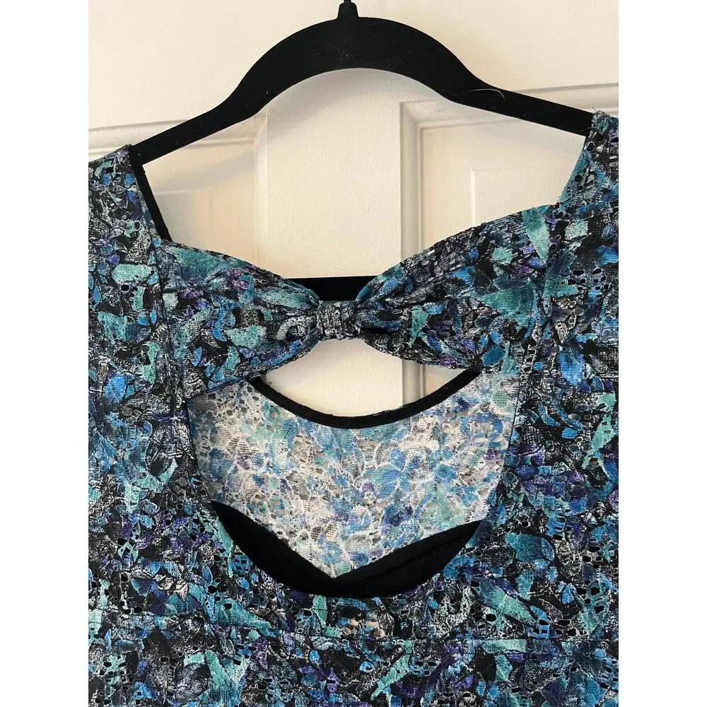 Free People Everything Nice Teal Lace Back Bow Cut Out Bodycon Dress Small 💙